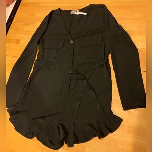 ASOS black long sleeve button front ruffle romper